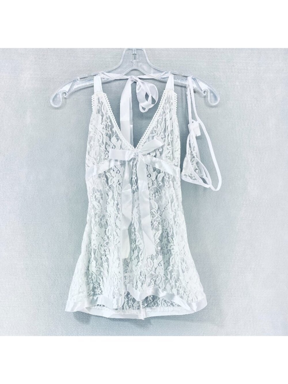 Womens Lingerie Babydoll Set Small White Lace Wedding G String